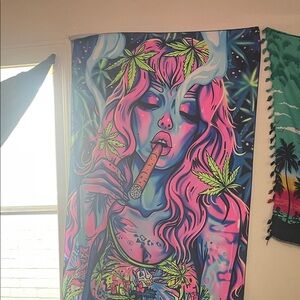 Vibrant Wall Tapestry with Pink and Blue Design